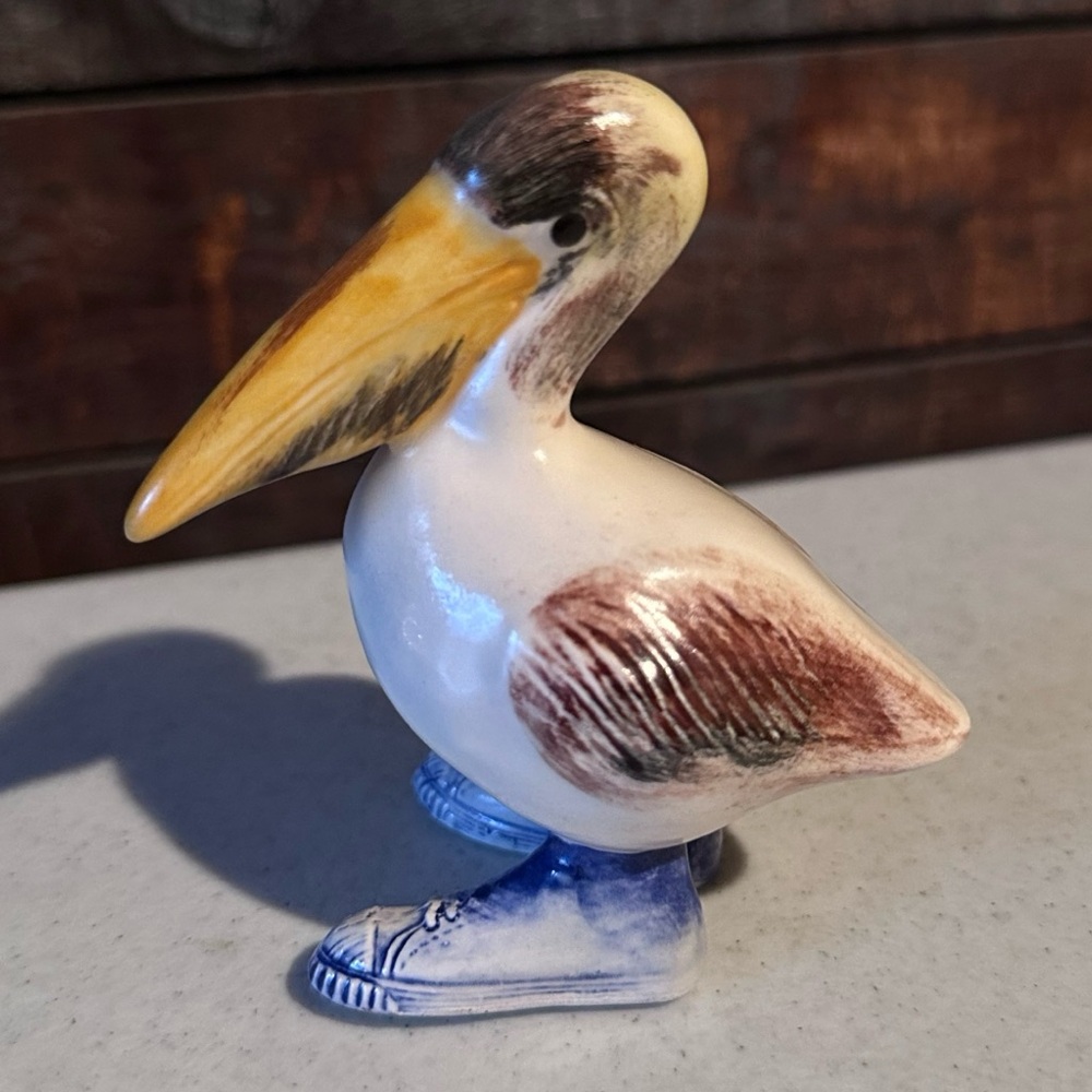Ceramic Pelican Figurine with Yellow Beak and Blue Shoes - Vintage